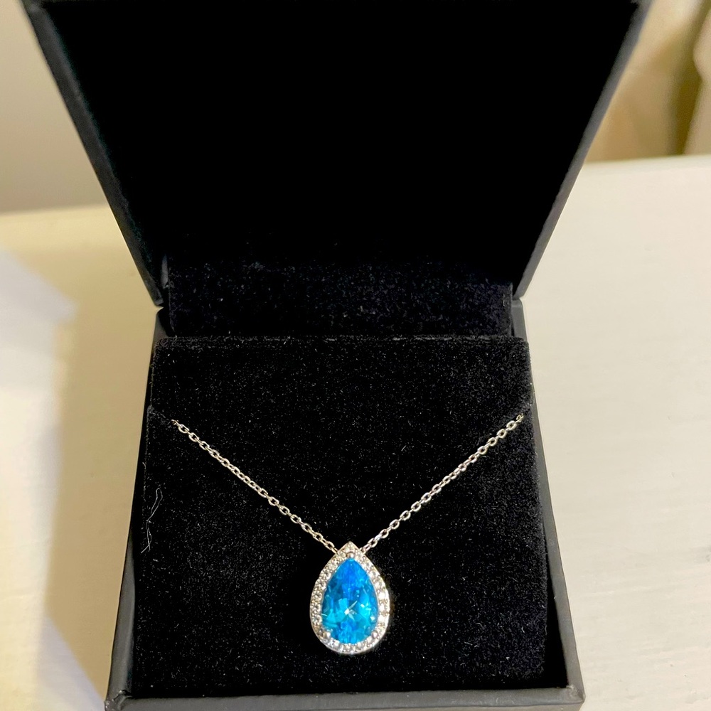 Zales Pear-Shaped Swiss Blue Topaz & White Lab-Created Sapphire Necklace